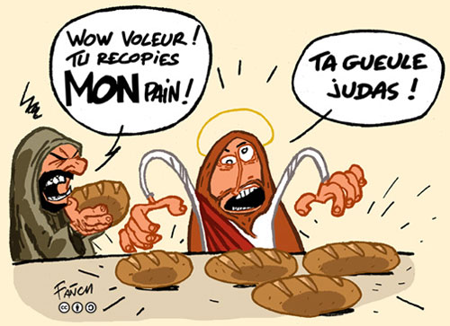 Le pirate Jésus multiplie les pains devant Judas qui le traite de voleur